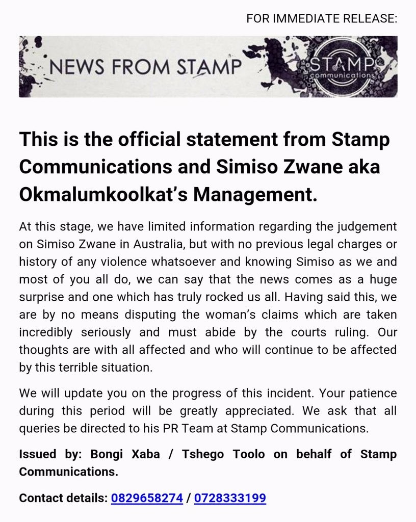 okMzalum press release from management