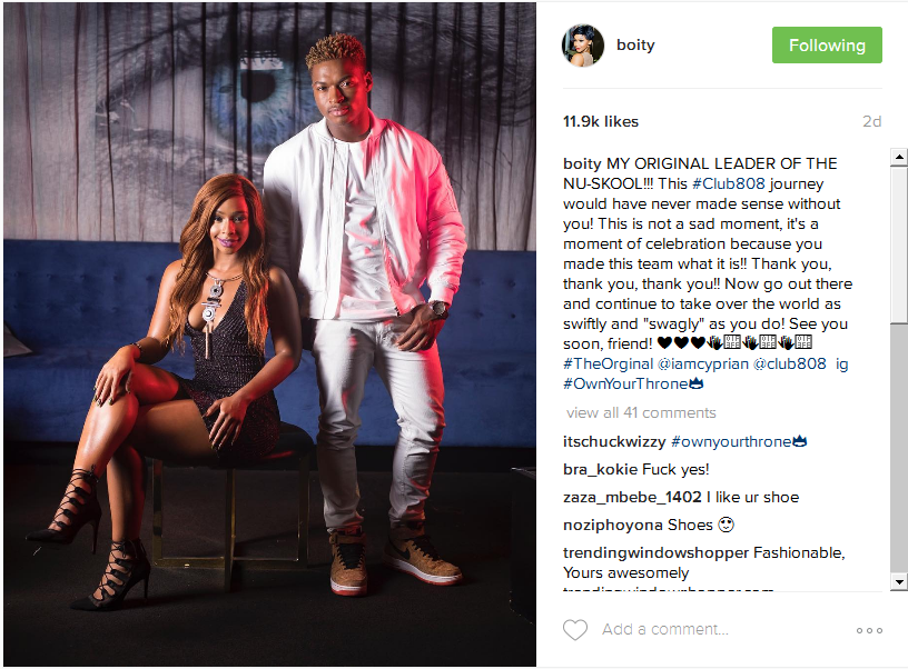 Boity's Sweet Farewell Message To Her Club 808 Co-Presenter