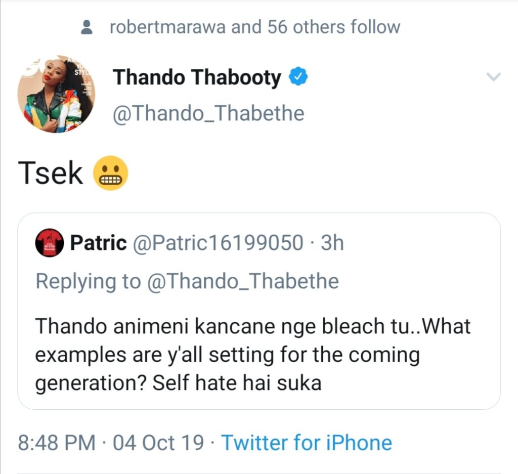 Thando Thabethe claps back at fresh bleaching rumours