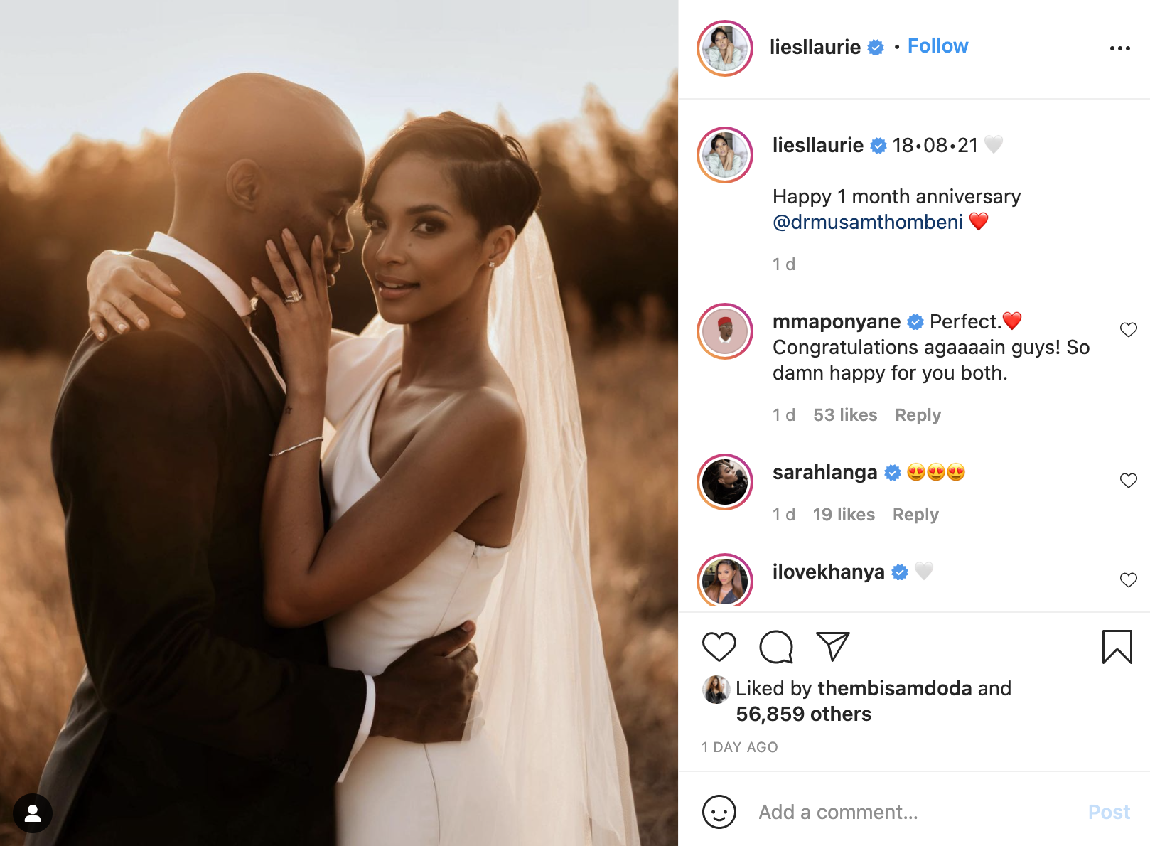 Pics Musa Mthombeni Reveals Secret White Wedding With Liesl In Celebration Of One Month 0062